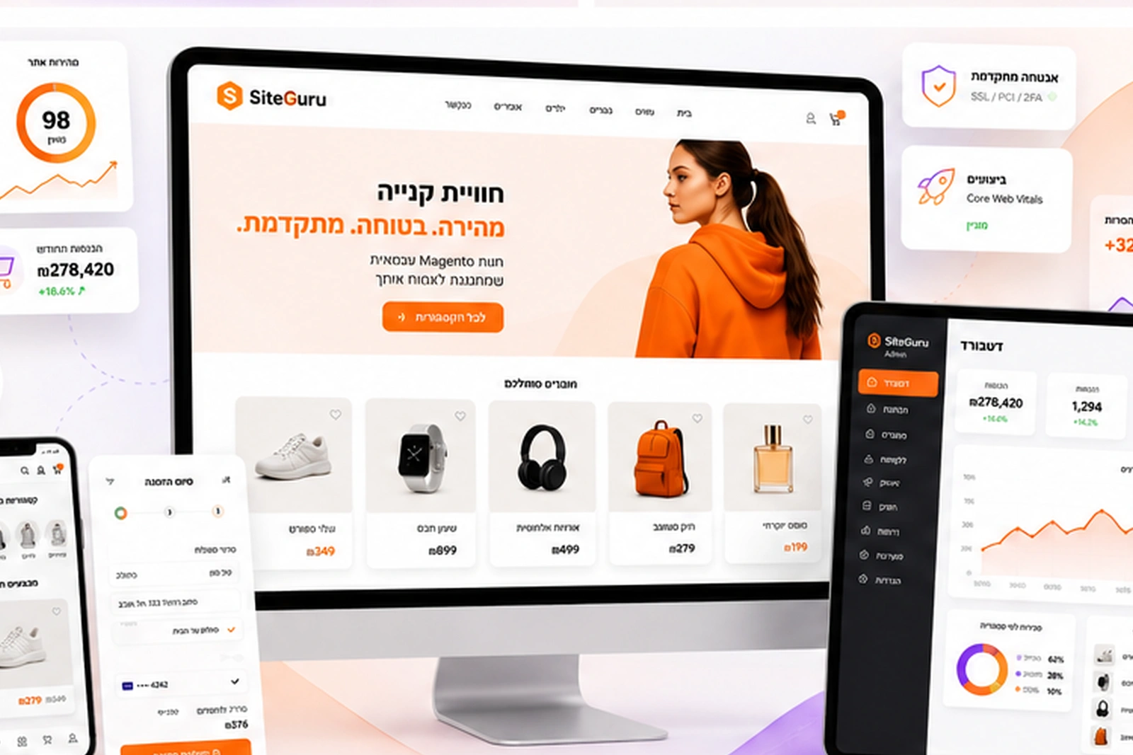מוקאפ חנות Magento במחשב, טאבלט ומובייל